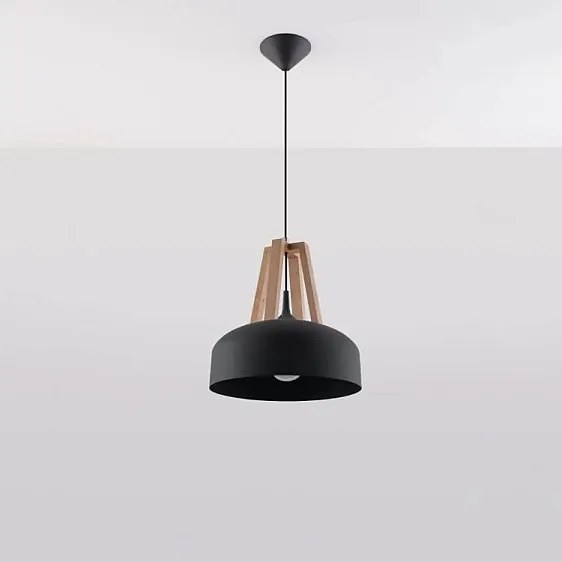 Lampa wisząca CASCO czarna/naturalne drewno