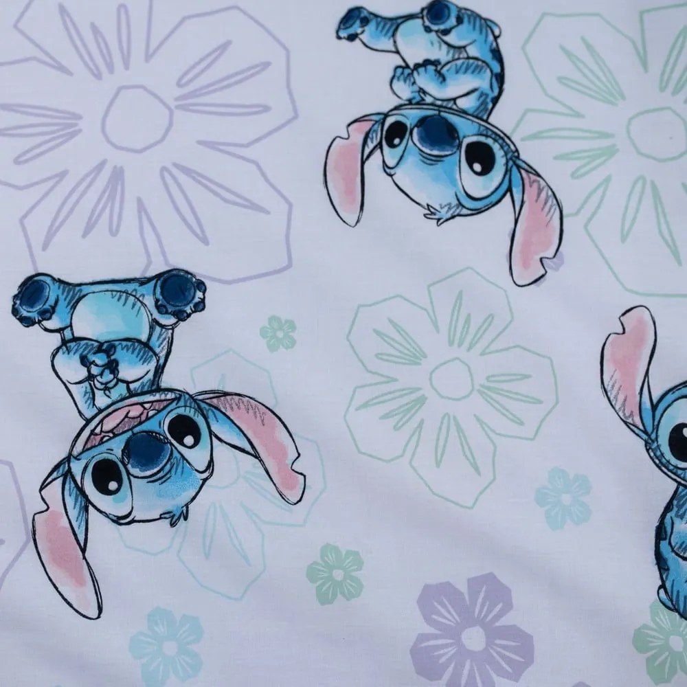 Biała bawełniana pościel dziecięca do łóżeczka 100x135 cm Lilo and Stitch "Ohana White" – Jerry Fabrics