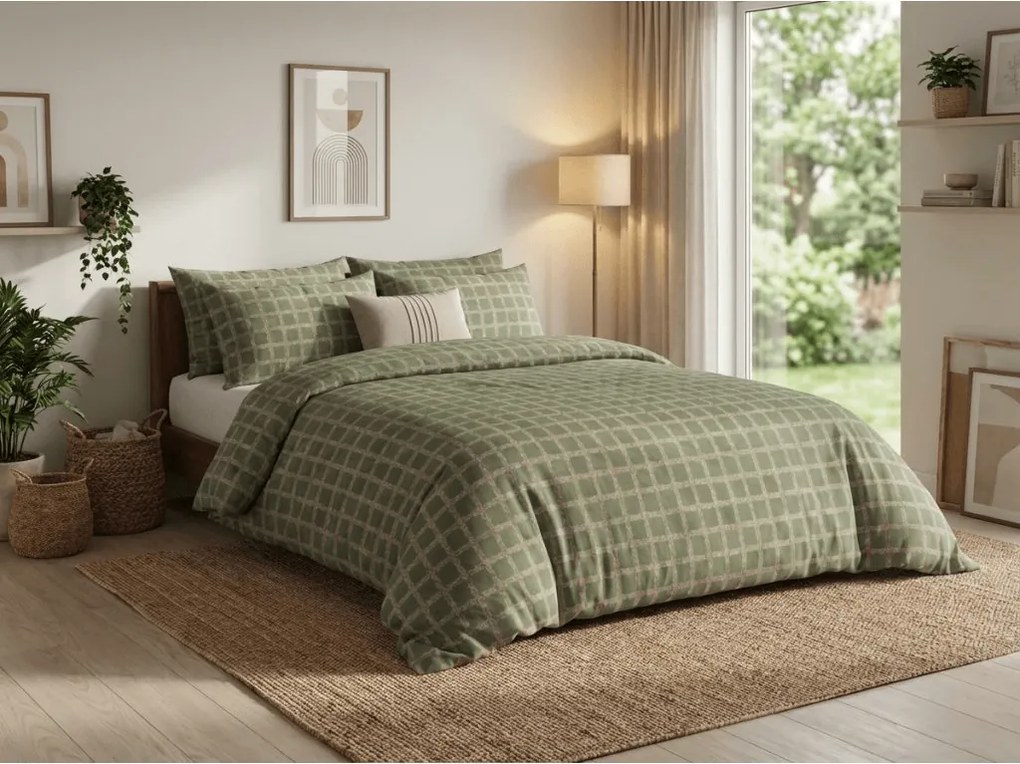 PrzytulneMieszkanie.pl PrzytulneMieszkanie.pl Pościel z bawełny renforcé BLOMORA zielona Rozmiar pościeli: 2 szt 70 x 90 cm | 200 x 220 cm