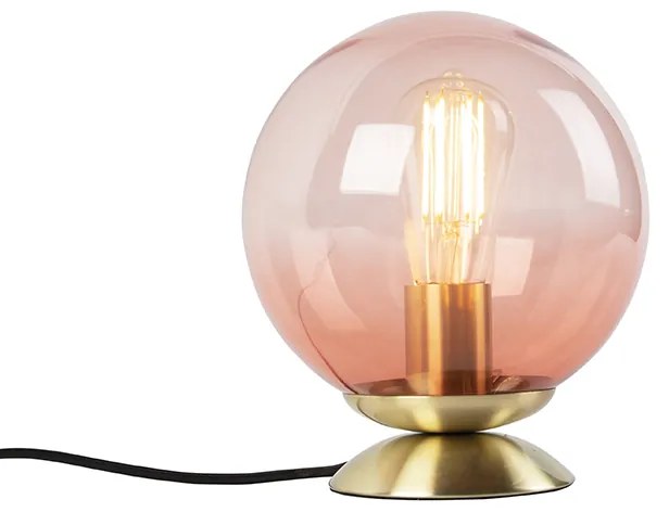 Lampa stołowa w stylu art deco z mosiądzu z różowym szkłem - Pallon Oswietlenie wewnetrzne