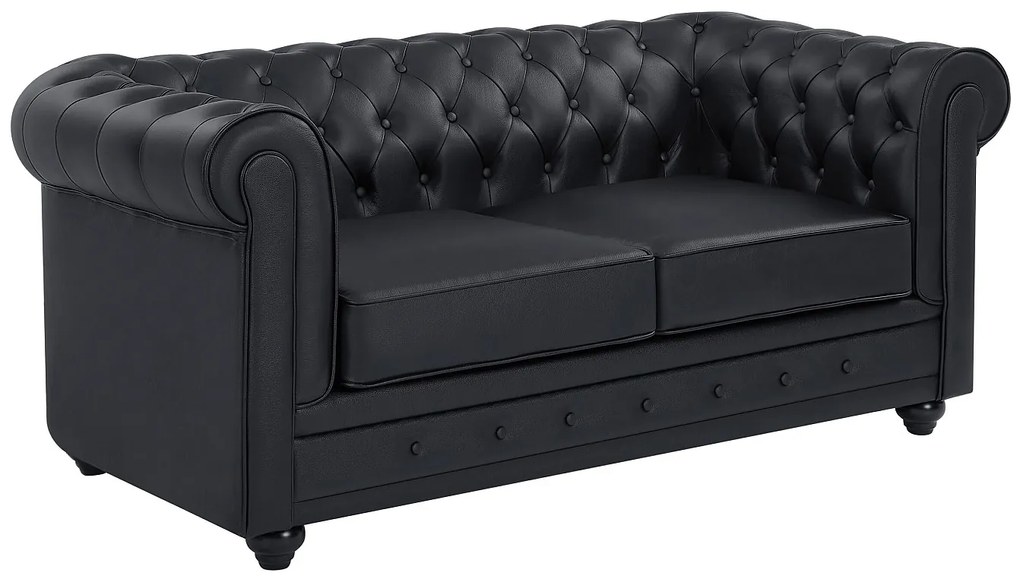Kanapa 2-osobowa z czarnej skóry bawolej - CHESTERFIELD