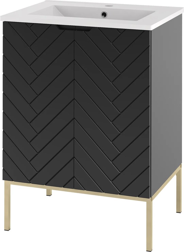 Szafka z umywalką wpuszczaną Aspen 09, czarny/złoty, 60 cm - zestaw 3