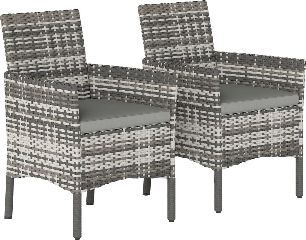Outsunny 2-częściowy zestaw rattanowych krzeseł ogrodowych z poduszkami i stalową ramą, Szare | Aosom PL