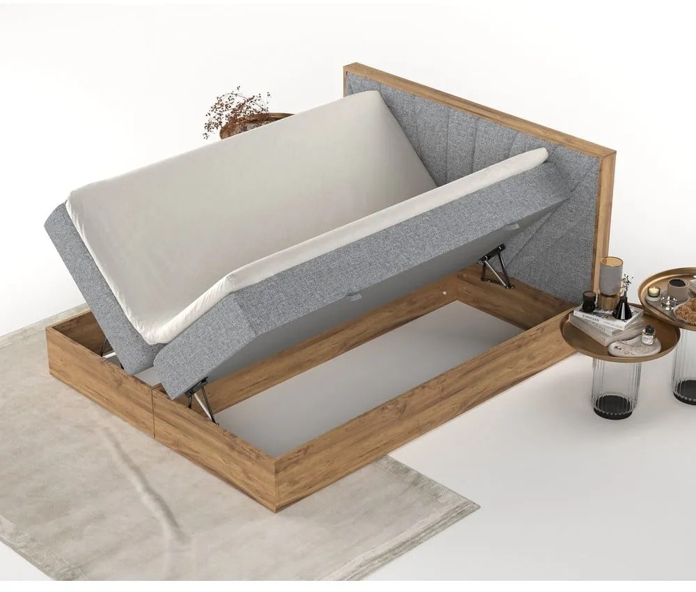 Szaro-naturalne łóżko boxspring ze schowkiem 140x200 cm Asahi – Maison de Rêve