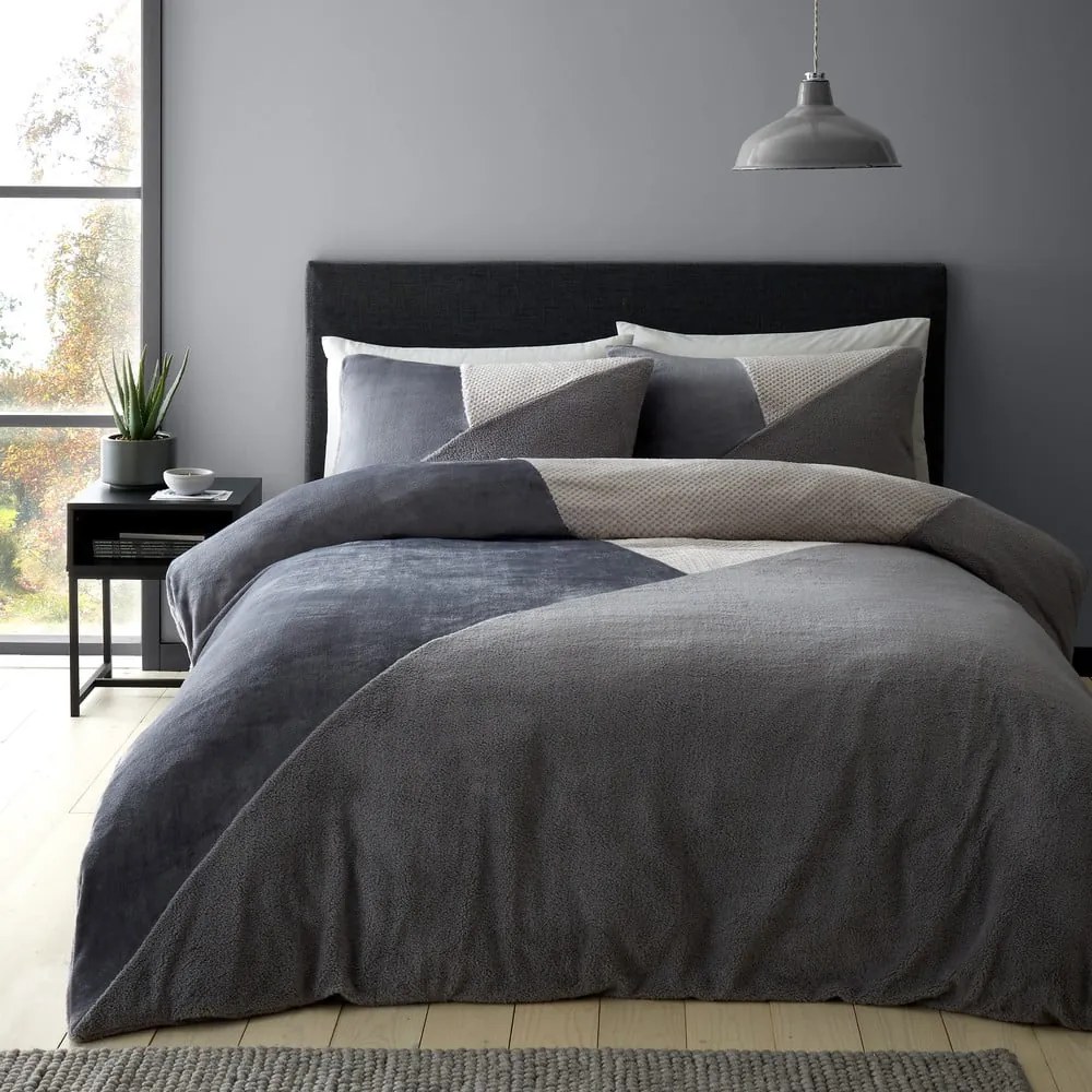 Szara polarowa pościel dwuosobowa 230x220 cm Cosy Larsson Geo – Catherine Lansfield