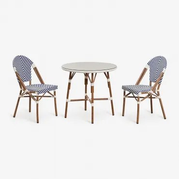 Zestaw Okrągłych Stołów Brielle Bistro (średnica 80 Cm) I Dwa Składane Aluminiowe Krzesła Ogrodowe Niebieski Ken - Gardenia Biel - Sklum