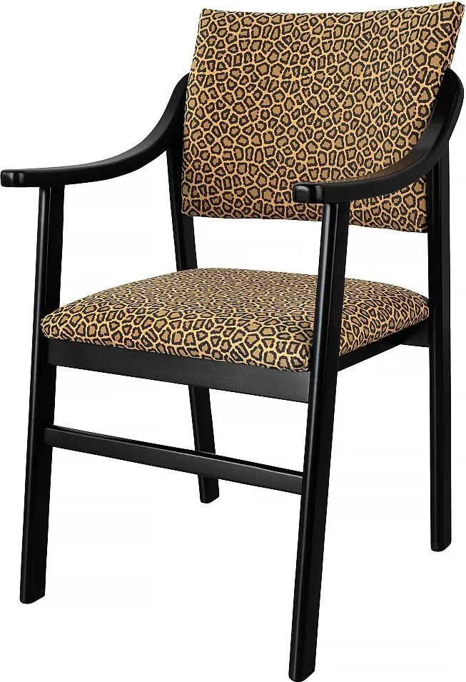 Krzesło z czarnego drewna z tkaniną w złoty wzór lamparci ETIENNE