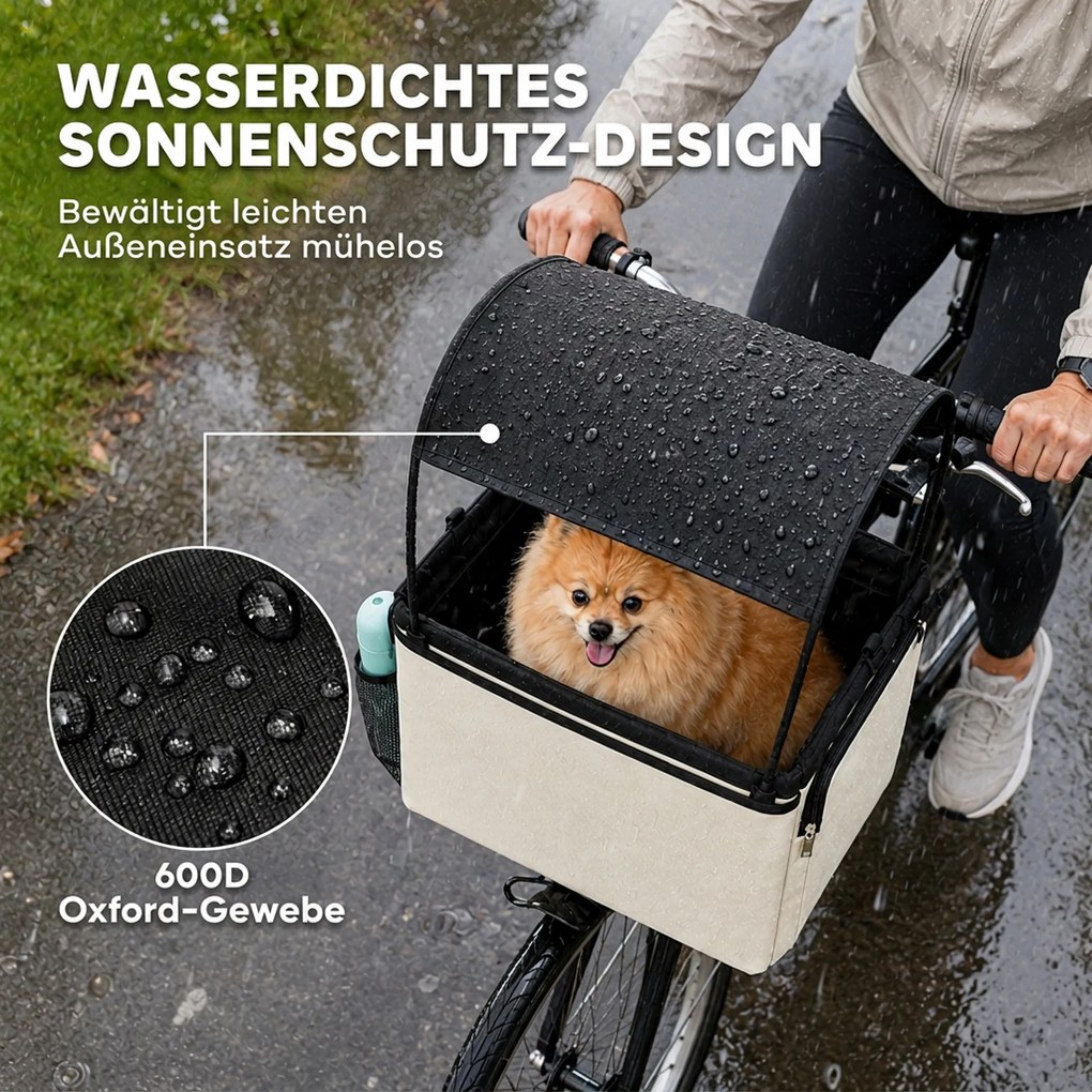PawHut Kosz rowerowy dla psa przód 2-in-1 przenośny kosz rowerowy dla psa z daszkiem smycz bezpieczeństwa pasek na ramię boczne kieszenie 5 kg | Aosom PL