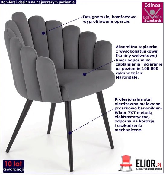 Szare eleganckie tapicerowane krzesło glamour - Verma