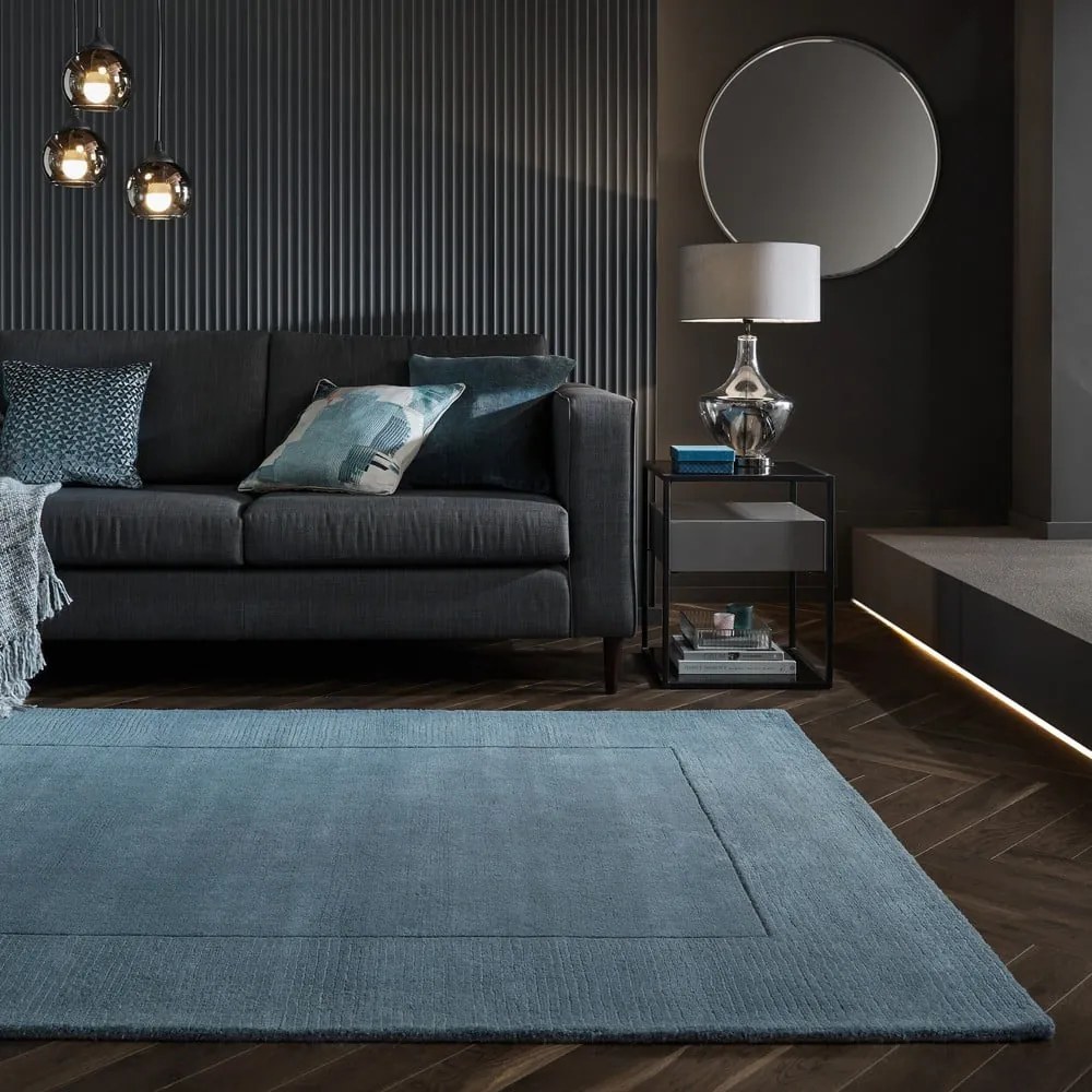 Niebieski wełniany dywan tkany ręcznie 160x230 cm Textured Wool Border – Flair Rugs