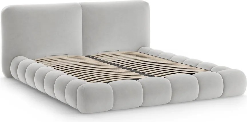 Szare tapicerowane łóżko dwuosobowe ze schowkiem ze stelażem 200x200 cm Solange – Micadoni