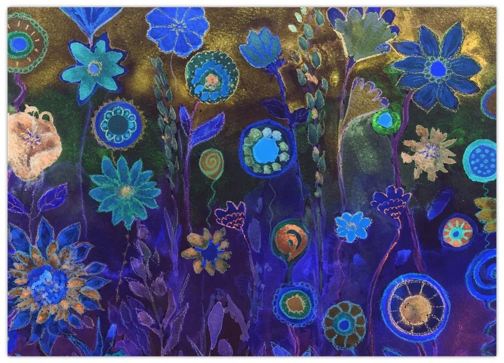Obraz ciemnoniebieskich kwiatów (70x50 cm)