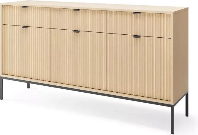 Cubero komoda 3 szuflady 154 cm nowoczesna ryflowany front metalowe nóżki
