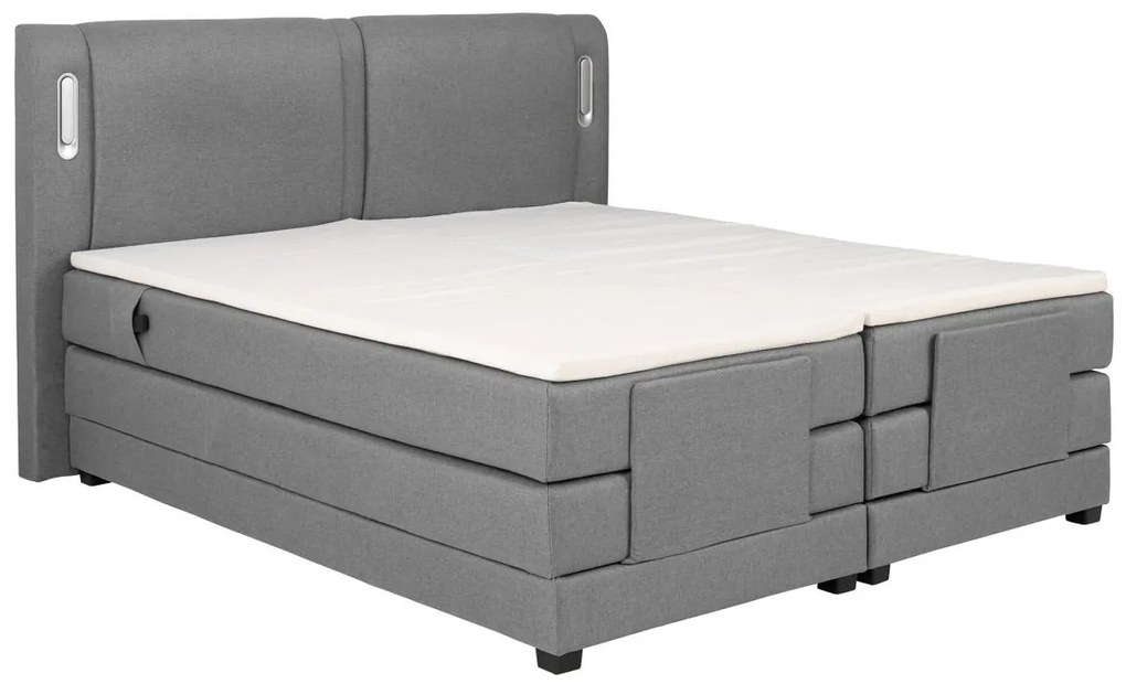 Zestaw boxspring zagłówek łóżka z diodami LED + stelaż relaksacyjny sterowany elektrycznie + materac + nakładka na materac - 2 x 80 x 200 cm - Szara tkanina - ASTEMI PALACIO