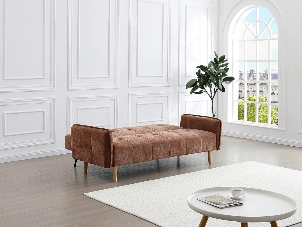 Kanapa rozkładana 3-osobowa  z brązowej tkaniny SONIATA