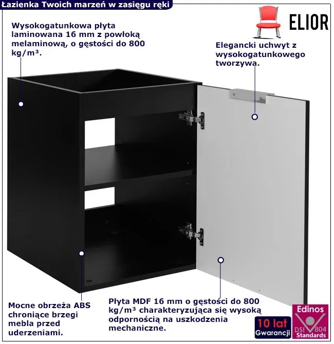 Ryflowana czarna szafka jednodrzwiowa do łazienki 40 cm M6-R41