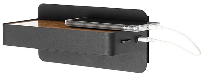 Nowoczesna lampa ścienna czarna w komplecie z LED, USB i przełącznikiem - Ted Nowoczesny Oswietlenie wewnetrzne