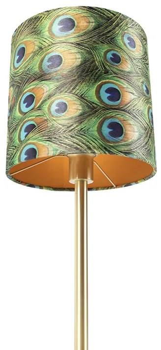 Lampa stołowa w stylu botanicznym z mosiężną podstawą i abażurem w kolorze pawia 25 cm - Simplo ArtDeco Oswietlenie wewnetrzne
