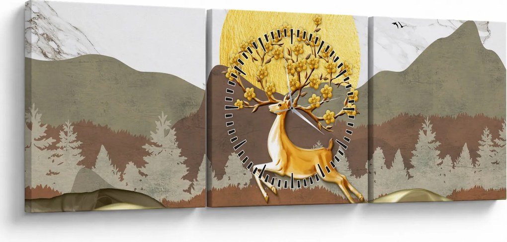Obraz jelenia (z zegarem) (90x30 cm)