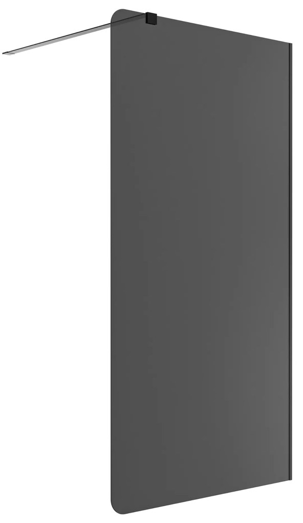 Ścianka prysznicowa WALK IN FIX grafitowa 8 mm MOLIS Grafit Round MASSI I Różne rozmiary : Kolor profili kabiny - czarny, Szerokość ścianki - 90 cm , Typ montażu - WALK in FIX (Do ściany)