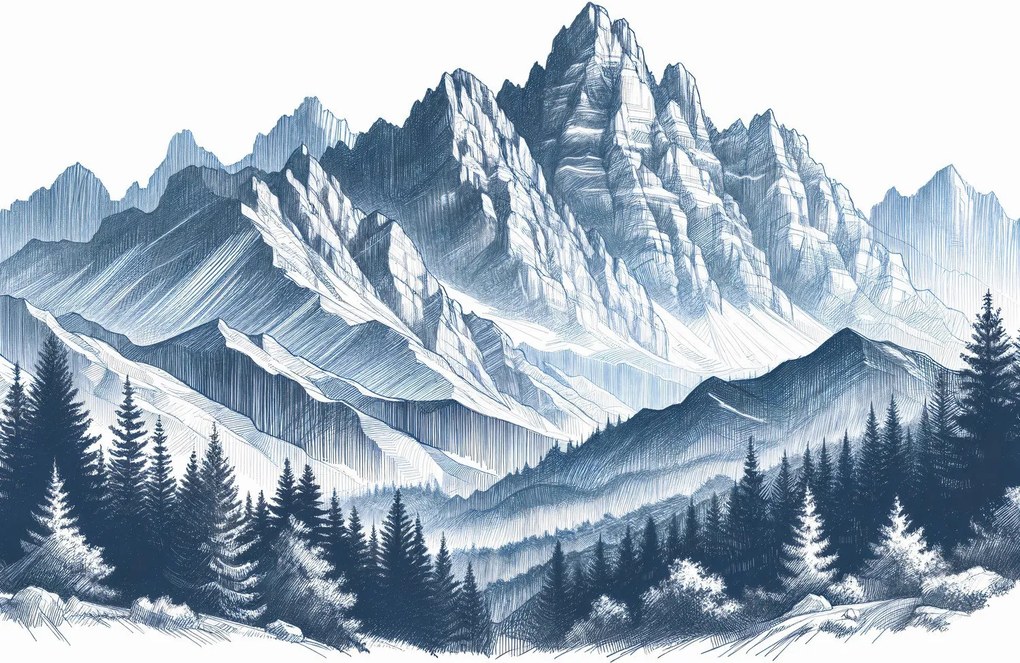 Fototapeta - Szkic skalistych gór (196x136 cm)