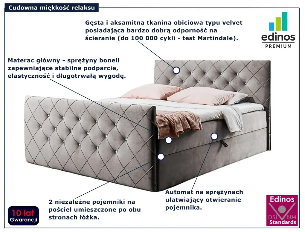 Szaro-beżowe welurowe łóżko kontynentalne 5 rozmiarów W3-Z01