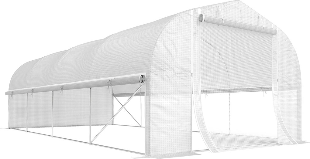 Outsunny Szklarnia 6x3x2 m, z 8 oknami, drzwiami, siatkami przeciw owadom, metalową ramą, Biały