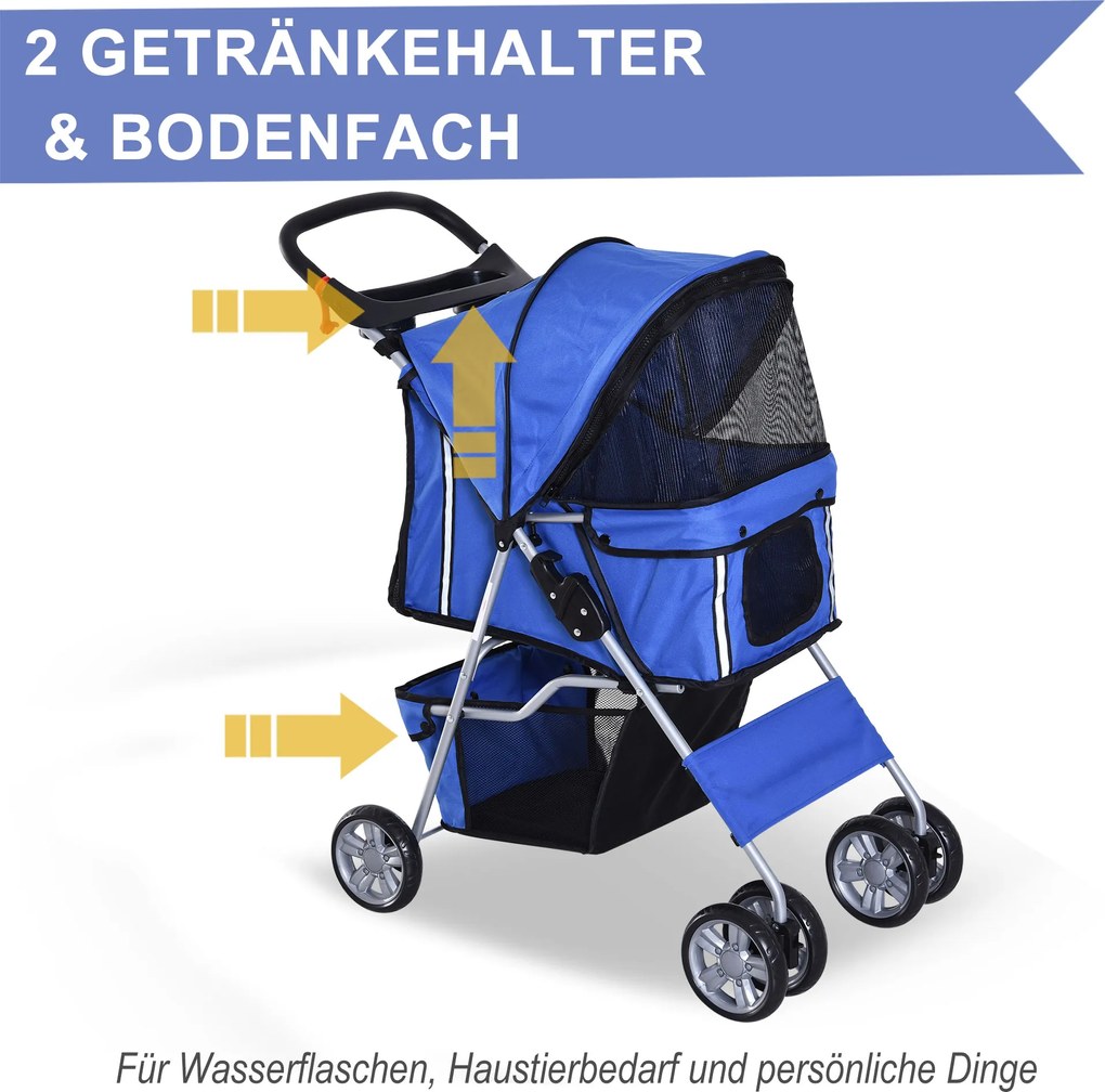 Outsunny Wózek dla Psa Kota Składany Niebieski do 15kg | Aosom PL