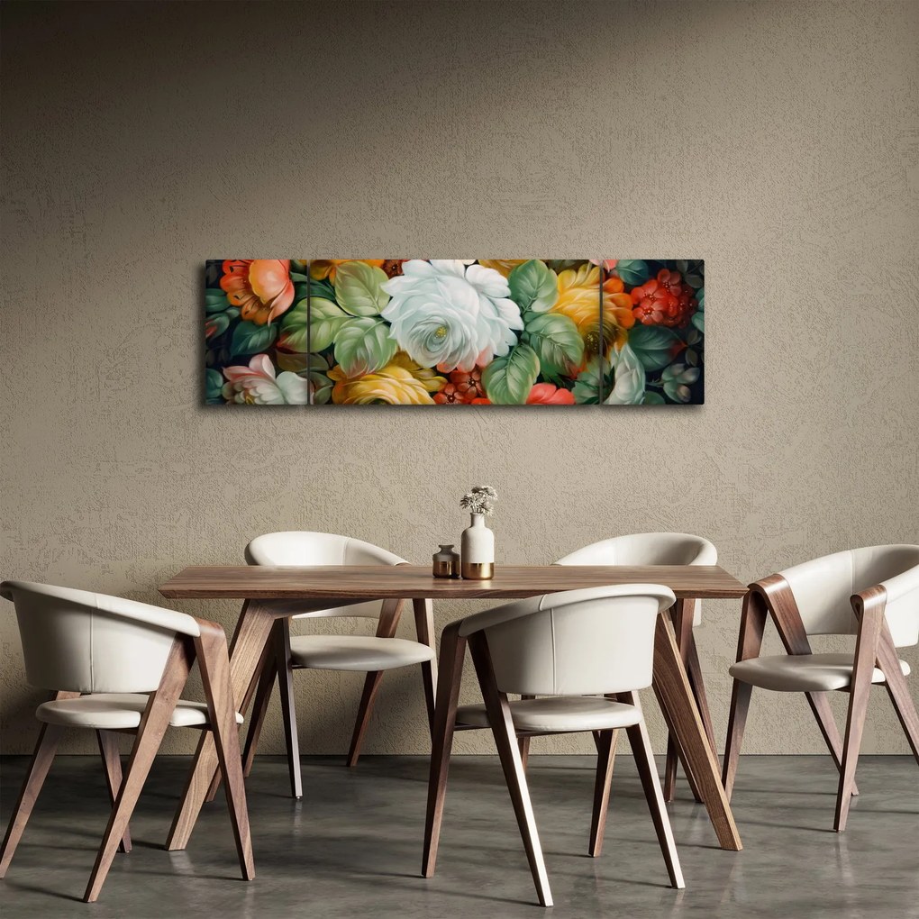 Obraz namalowanego bukietu kwiatów (170x50 cm)