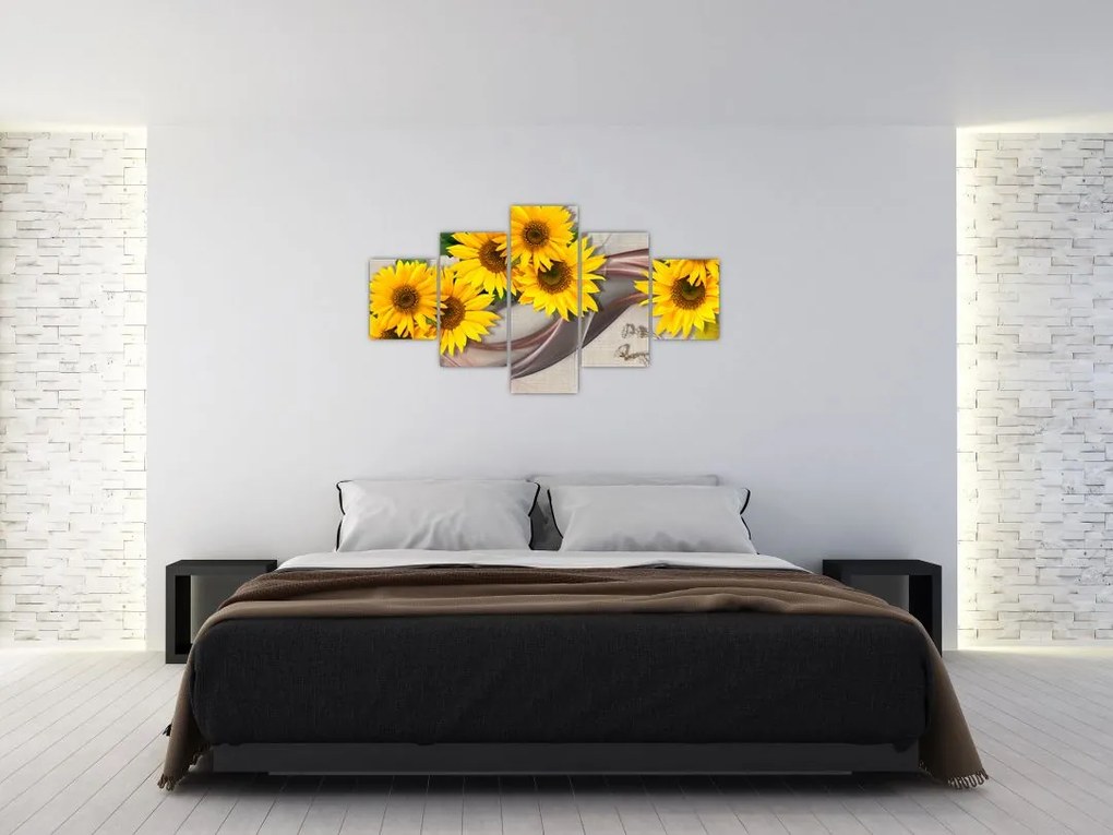 Obraz - Świecące kwiaty słonecznika (125x70 cm)