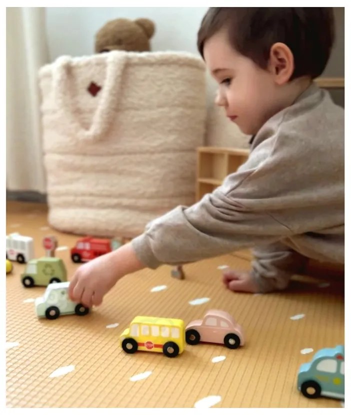 Tooky toy zestaw drewnianych pojazdów i znaków drogowych w pudełku