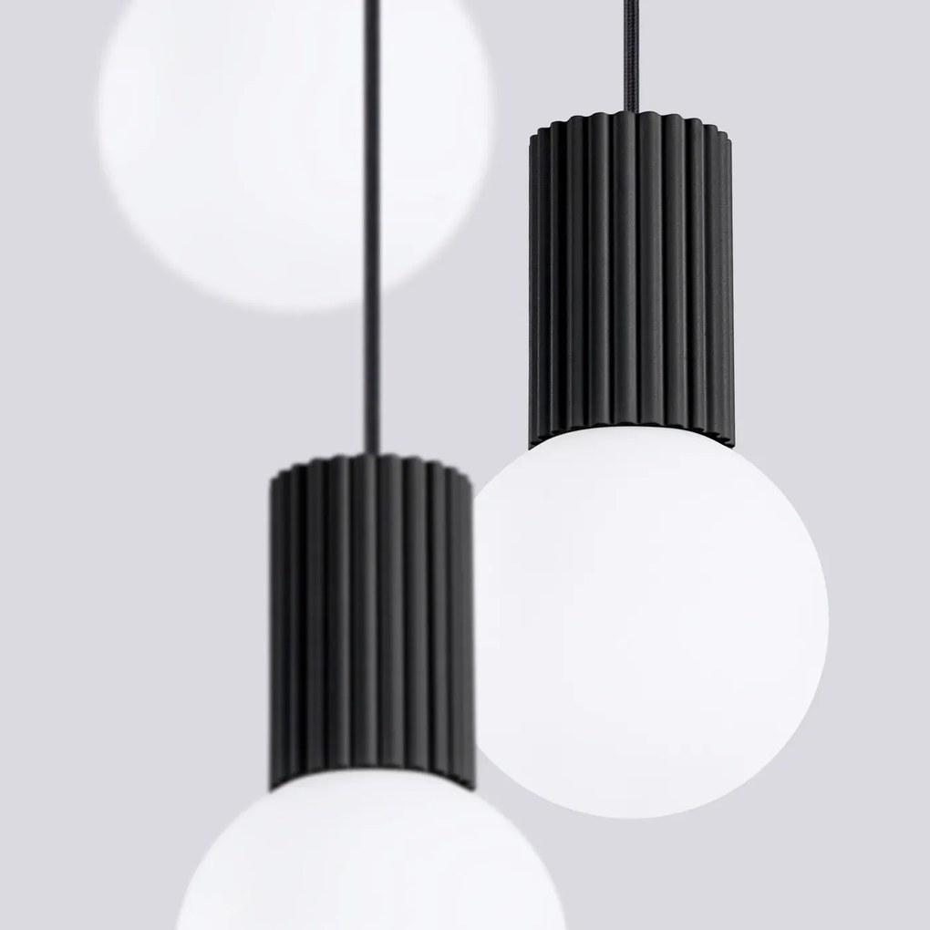 Lampa wisząca HALO 3P czarna ryflowana SOLLUX  LIGHTING