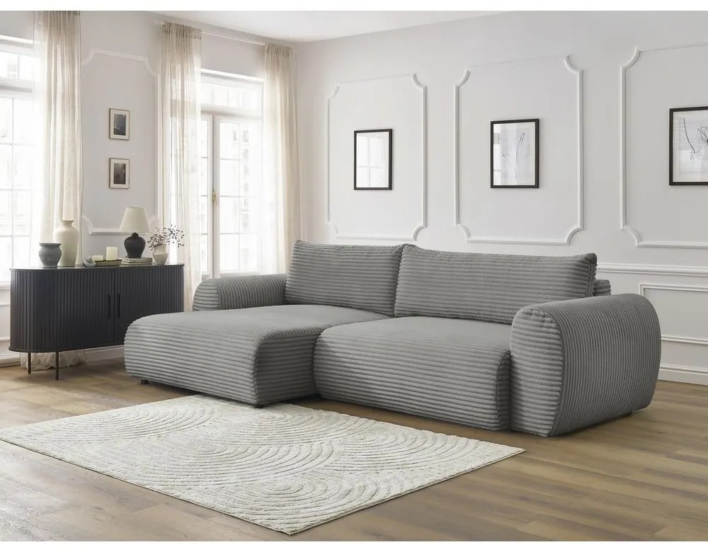 Ciemnoszary sztruksowy rozkładany narożnik (lewostronny) Lucien – Bobochic Paris