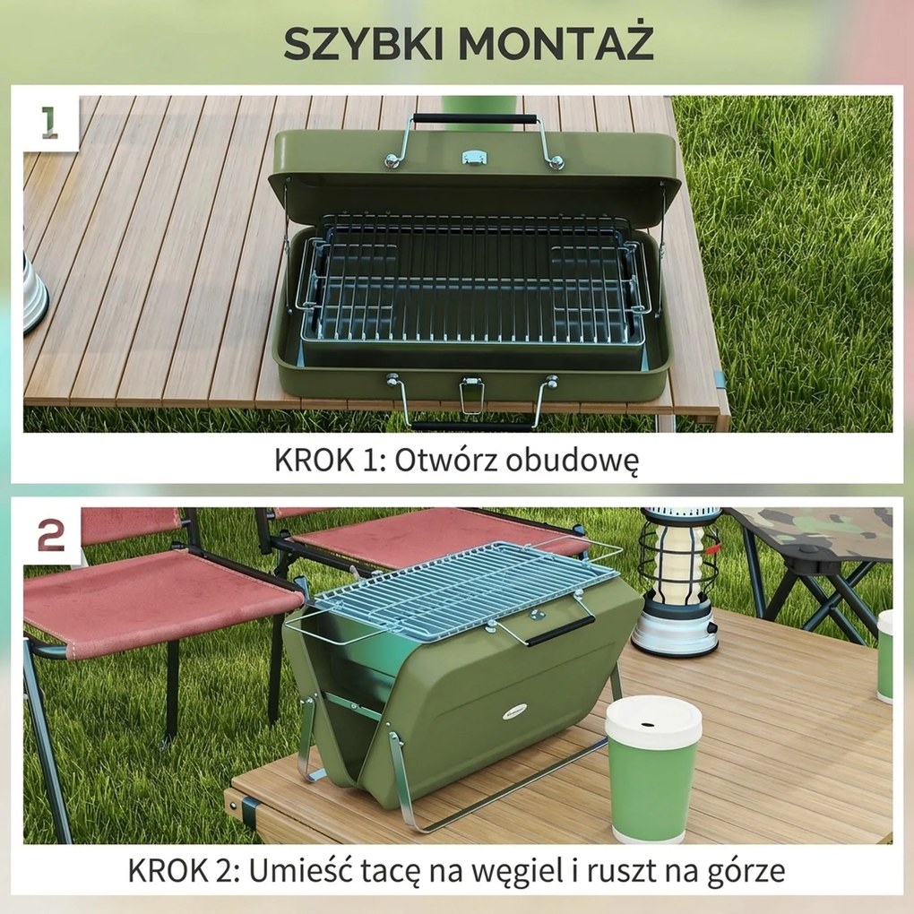 Outsunny Grill Stołowy z Rusztem Zielony 47x30x28cm | Aosom PL