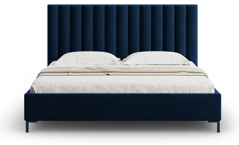 Ciemnoniebieskie tapicerowane łóżko dwuosobowe ze schowkiem i stelażem 140x200 cm Casey – Mazzini Beds