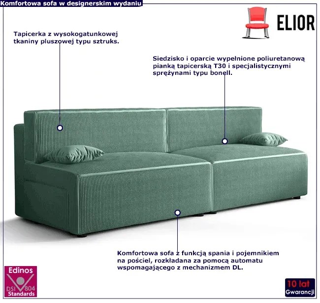 Miętowa rozkładana sofa W2-W01