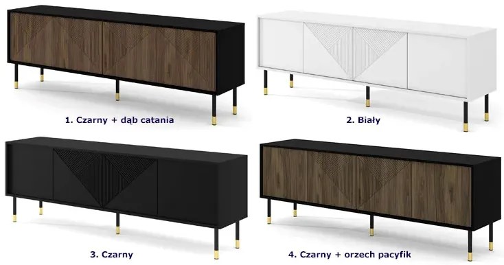 Frezowana szafka pod TV czarny + orzech pacyfik - Nadia 4X