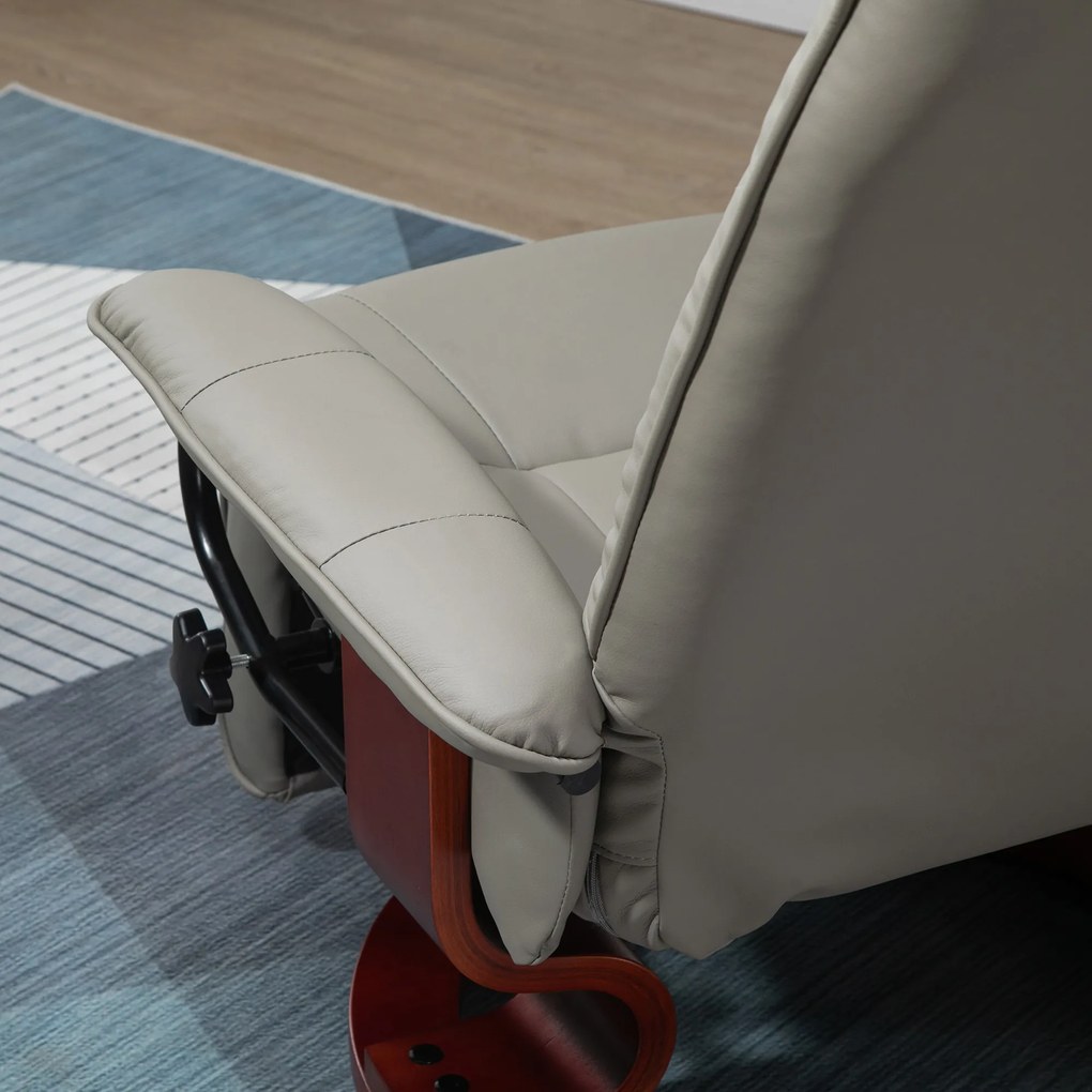 HOMCOM Fotel Relaksacyjny TV Obracany 360°, Neigbar do 145°, Skóra Ekologiczna, Szary, 78 x 87 x 100 cm