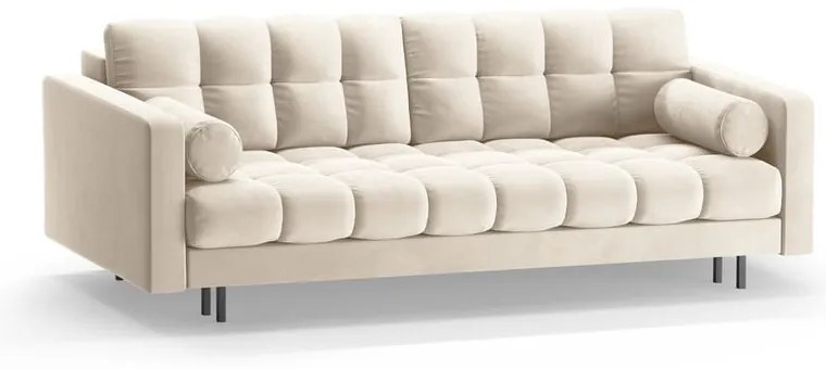 Kremowa aksamitna rozkładana sofa ze schowkiem 222 cm Bali – Cosmopolitan Design