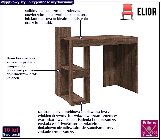Proste biurko w kolorze brązowego dębu Nessia 11X
