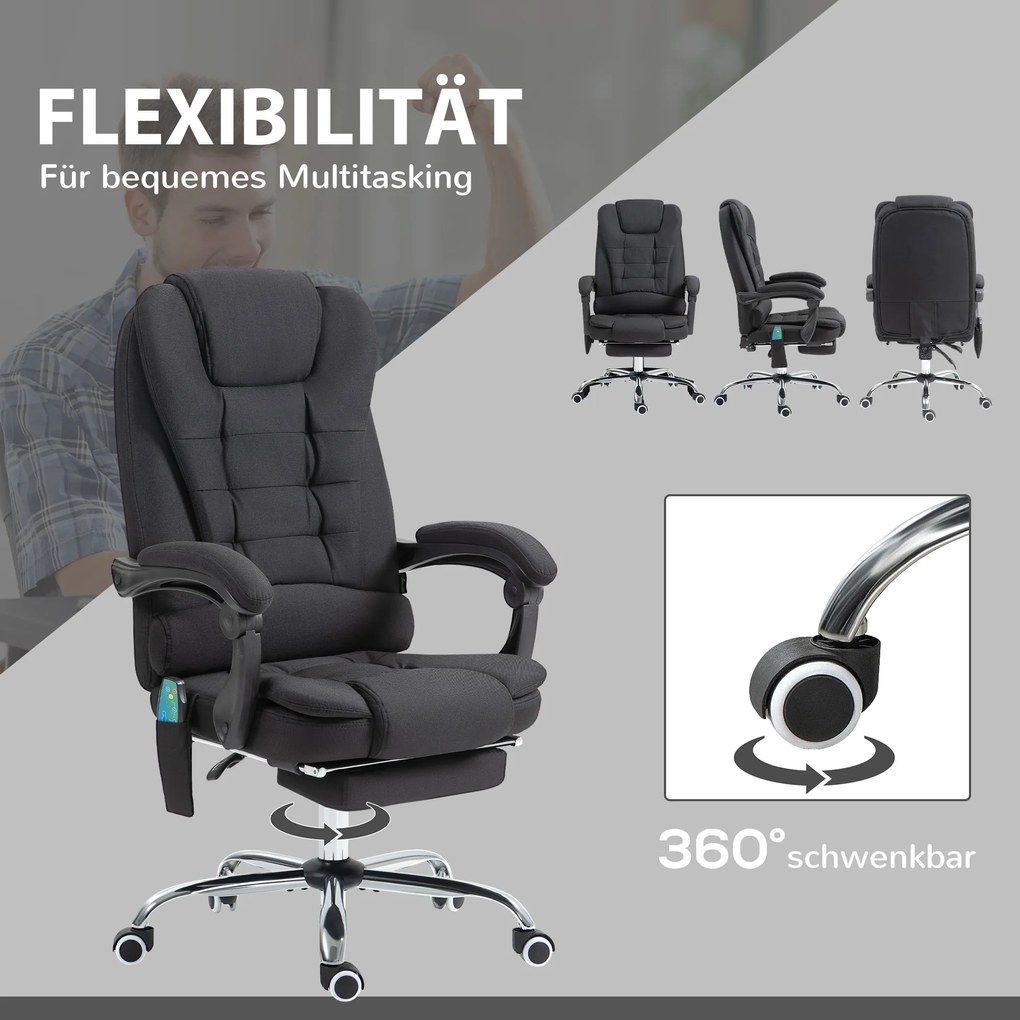 Fotel biurowy Vinsetto z funkcją masażu i ogrzewania, Ergonomiczny, regulowana wysokość, Czarny