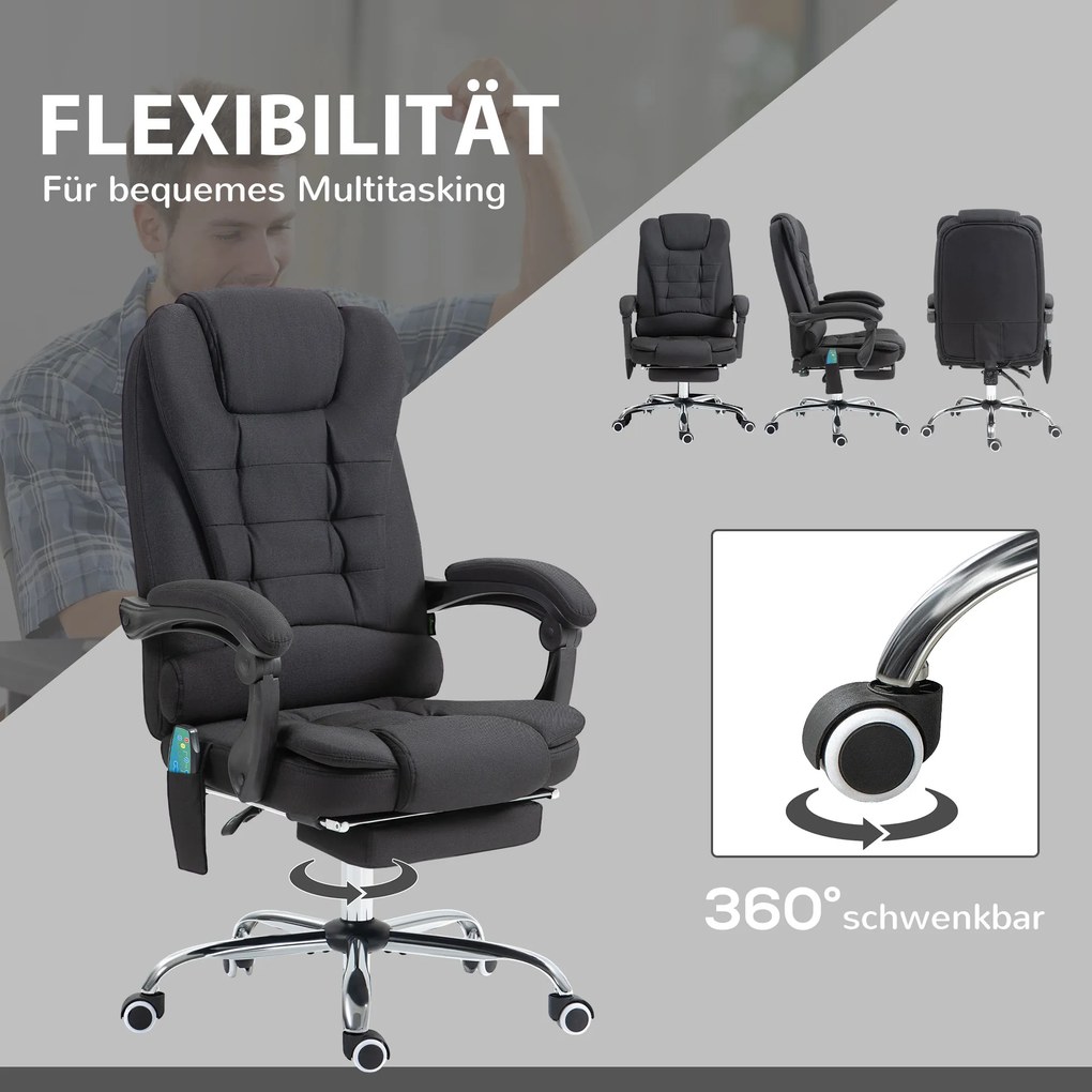 Vinsetto fotel biurowy do masażu krzesło obrotowe 6-punktowy masaż i ogrzewanie ergonomiczny odchylany do 135° z pilotem do 120 kg czarny | Aosom PL
