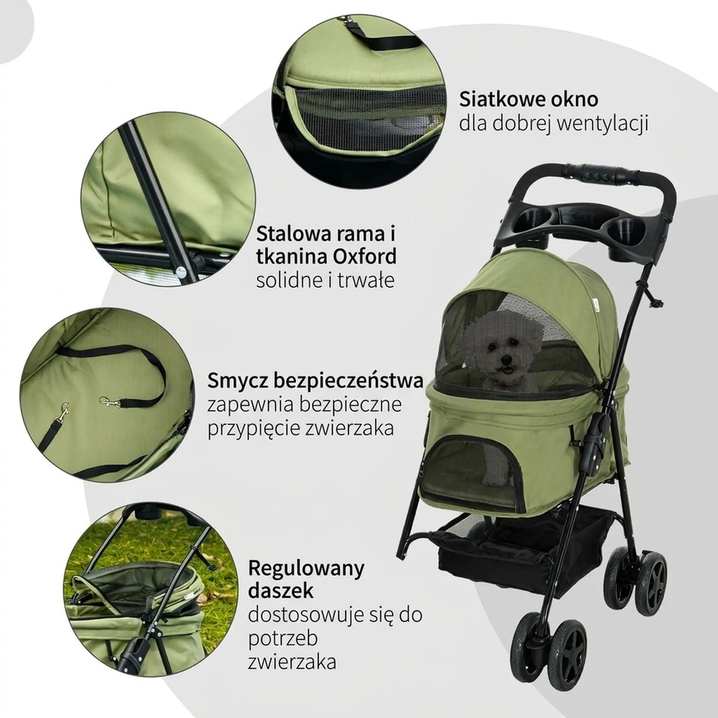 Outsunny Wózek dla Zwierząt Składany Ciemnozielony do 20kg | Aosom PL