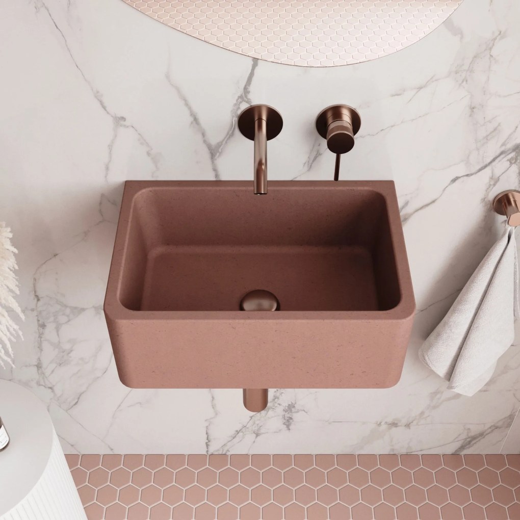 Umywalka betonowa wisząca / nablatowa prostokątna bez otworu na baterię 45 x 30 cm BESENI | różne kolory : Kolor - Niebieski denim, Typ montażu - nablatowa