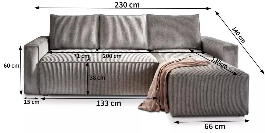 Rozkładana narożna sofa SMART COSARO musztardowa, dwustronna + 2 poduszki GRATIS