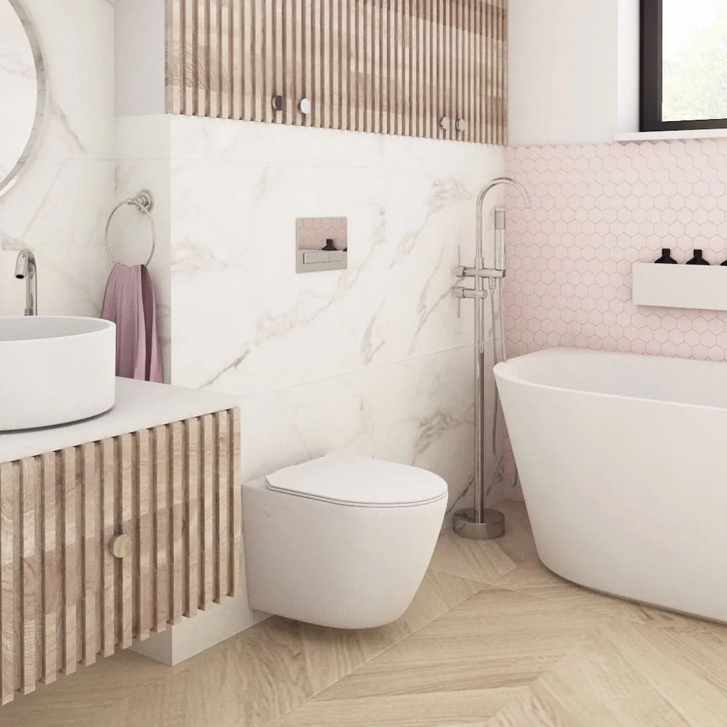 Miska WC wisząca bezkołnierzowa biała DECOS White MINI biała z deską wolnoopadającą Slim