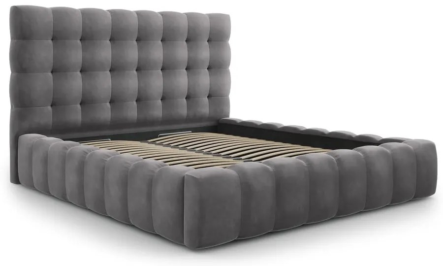 Szare tapicerowane łóżko dwuosobowe ze schowkiem i stelażem 180x200 cm Bali – Cosmopolitan Design