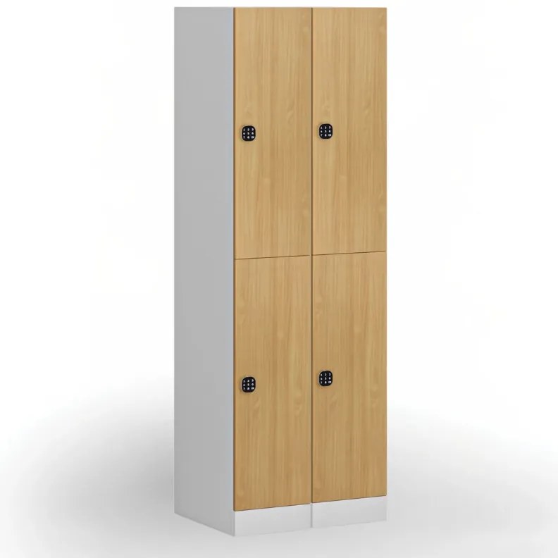 Szafka skrytkowa S1, 2 schowki, 1850 x 300 x 500 mm, demontaż, zamek kodowy, drzwi laminowane, dąb naturalny