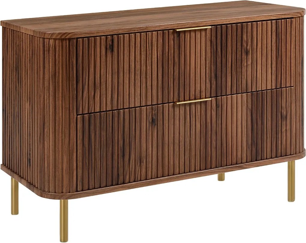 Szafka łazienkowa stojąca z szufladami i metalowymi nóżkami, kolor Dąb-orzech, uchwyt złoty, nóżki złote, 100 x 41,5 x 66,7 cm