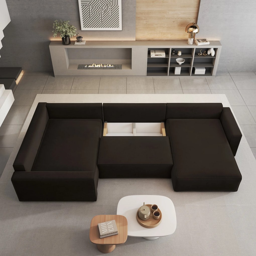 Masseno Narożnik VELAMI z funkcją spania i pojemnikiem na pościel Narozniki U, Rozkładana sofa - Brązowy, MONOLITH 29